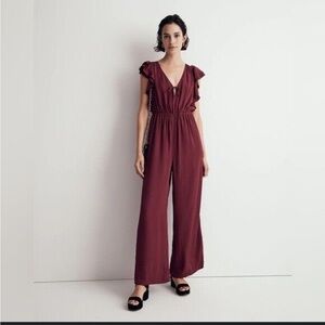 Madewell Burgundy Ruffled Jumpsuit size small